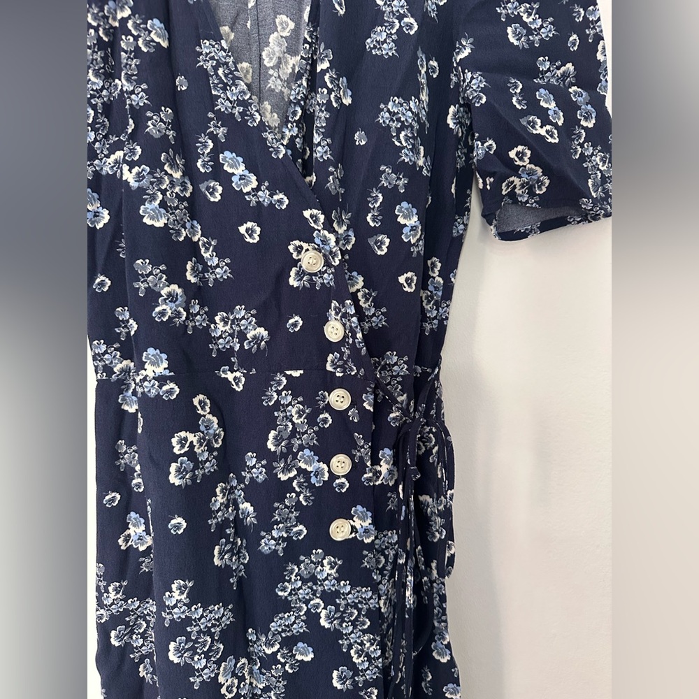 Rouje Wrap Dress S XS 36 Blue Floral Side Buttons Midi Length - Picture 8 of 9